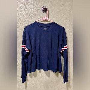 Hollister Navy Crop Top with Red and White Stripes